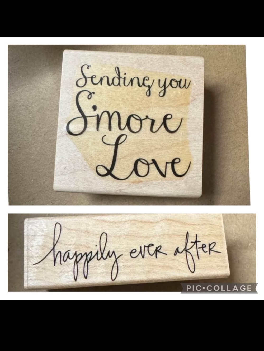 “Sending you s’more love” and “happily ever after” rubber stamp